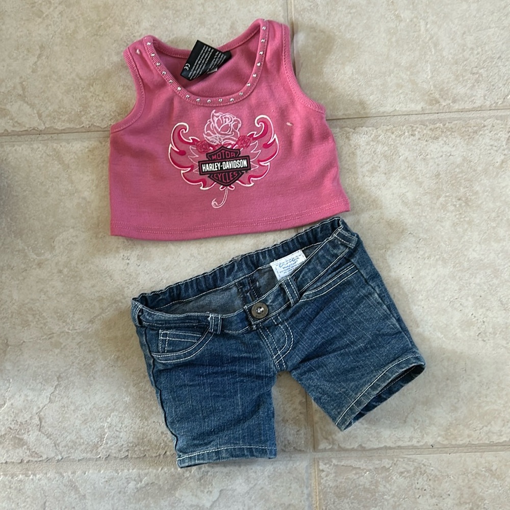 Build-A-Bear Harley-Davidson Pink Tank Top & Denim Jeans Outfit